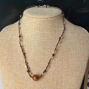 Handcrafted Brown Beaded Women's Necklace - Natural Tone